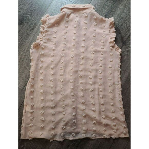 Swiss Dot Ruffle Trim Blouse Women's Medium - Picture 2 of 5